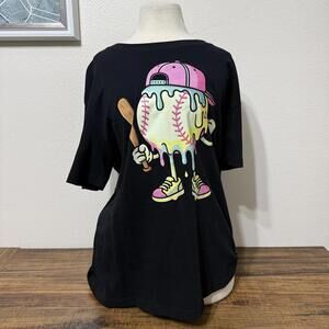 Gildan Black T-Shirt with Melting Baseball Graphic Size Large